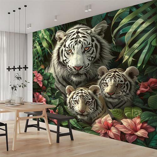 3D Papier Peint Panoramique Tapisserie Intissé Murales Tigre Animal 300x210 cm, Papier Peint Enfant pour Salon Chambre Décoration Murale, Papier Peint Chambre Enfant