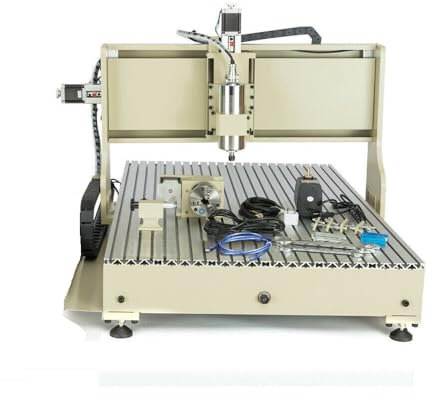 1.5KW 6090 CNC Fräsmaschine Metall, Fräsmaschinen CNC Router, Fräse Bausatz Gravurmaschine CNC-Controller Alu Wasserkühlung Not-Aus-Taste Hochpräzision Vier-Achsen für Industrie (6090 Graviermaschine)