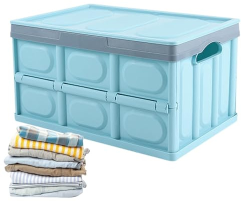HunicandIU Caja plegable con tapa, caja de transporte, Eurobox de plástico, apilable, 30 L, organizador de armario multiusos, para libros, zapatos, 26 x 39 x 21 cm