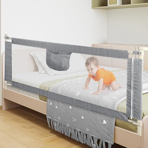 OHMG Barrera Seguridad Niños Cama 180cm,Barrera Cama para Bebé Niños,Segura,Ajustables en Altura,Barandilla de Protección contra Caídas,Seguridad Niños Cama Elevación Vertical