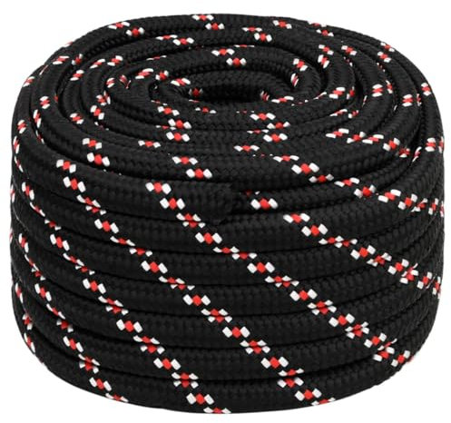 LAPOOH Corda Nera 20 mm 50 m in Polipropilene,Corde,Fili e Catene,Cavi e funi,Corda Intrecciata,Cima per Ancoraggio e Ormeggio-152368