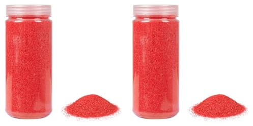 Heku Hochwertiger roter Dekosand (ca. 750g) I Feine Körnung (0,1-0,5mm) I Wiederverschließbare Dose I Vielseitig für Deko und Bastelarbeiten, Rot (Packung mit 2)