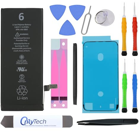OnlyTech - Batterie Premium de Remplacement pour iPhone 6-1810mAh, qualité identique - Kit 12 Outils Professionnels et adhésif écran Inclus
