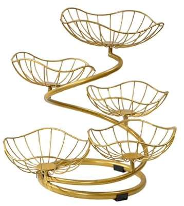 FLCPJGV Sleek 5 Tier Fruit Basket Organizer for Kitchen Countertop Display, Gold 5 Basket