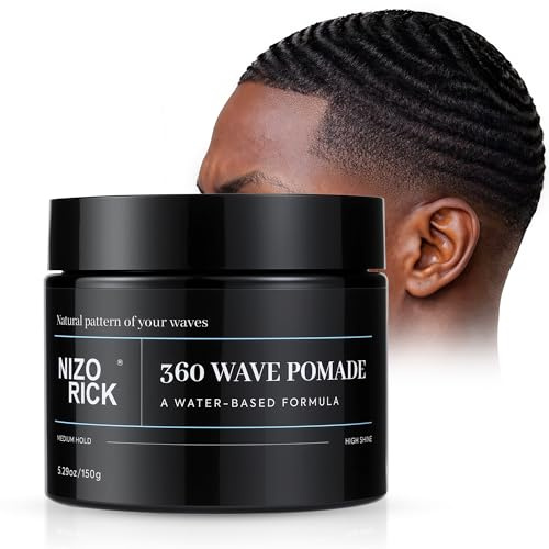 Men's 360 Wave Pomade, Water-Based – Wave Styling Grease for Hair – Non-Greasy, Strong Hold & Layered Waves, 150g/5.29oz
