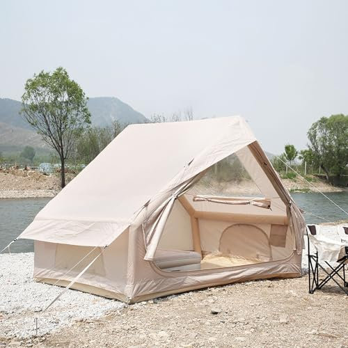 Aufblasbares Campingzelt mit Pumpe & Dachfenster, luftzelt aufblasbar Camping für 1-4 Personen, Pop-Up-Zelt mit Aufbewahrungstasche, 4 Jahreszeiten Wasserdicht Winddicht Großes Luftzelt
