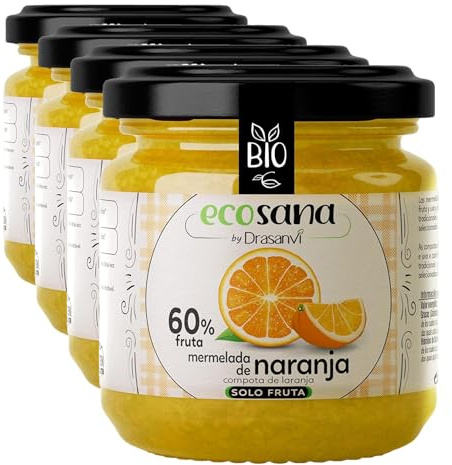 ECOSANA MERMELADA EXTRA NARANJA SIN AZÚCAR CERTIFICADO BIO by DRASANVI - VEGANO - SIN GLUTEN - 250g (Paquete de 4)