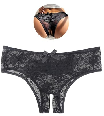 sunshinelady Damen Tanga mit Spitze Unterhose Große Größen Sexy Spitze Unterwäsche Slip Brazilian String Tanga Hipster Panties Low Waist Underwear Dessous Höschen für Mollige Underwear,L