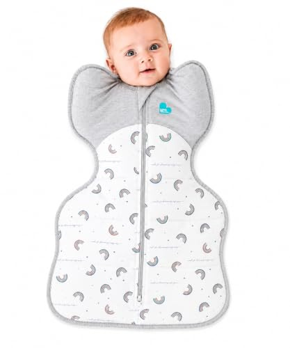 Love to Dream Warm Swaddle UP 2.5 TOG Baby Sleep Sack for Autumn & Winter | Arms Up Position for Self-Soothing, Calms Startle Reflex | Small 8–13 lbs, White Rainbow Dream