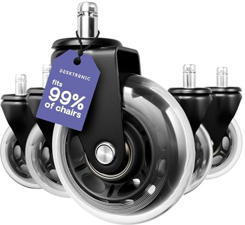 Desktronic Castor Wheels – Set of 5 – Rubber Replacement Wheels for Furniture & Office Chairs – Durable & Smooth Rolling – Black, 250kg Capacity, 11x22mm – Safe for All Floors, Black (NOT 1KEA)