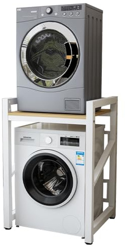 Regal über Waschmaschine, Höhenverstellbarer Waschmaschinenregal, Tragfähigkeit 250 kg, Waschmaschinenschrank für Badezimmer Küche Balkon Waschküche (Weiß)