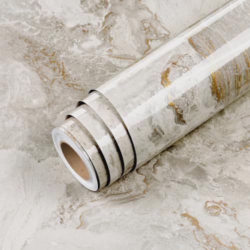 Livelynine 15.8x394 Gold White Marble Wall Paper Peel and Stick Countertops Waterproof Contact Paper Bathroom Counter Top Vinyl Kitchen Cabinets Renter Friendly Countertop Adhesive Desk Wrap Dresser