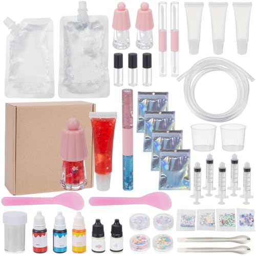 WEBEEDY DIY Lip Gloss Herstellungsset Machen Sie Ihr Eigenes Lip Gloss Set Für Frauen Anfänger 42 Stück DIY Lip Gloss Set Mit Feuchtigkeitsspendender Lip Gloss Basis Lipgloss Röhren Pigment & Mehr