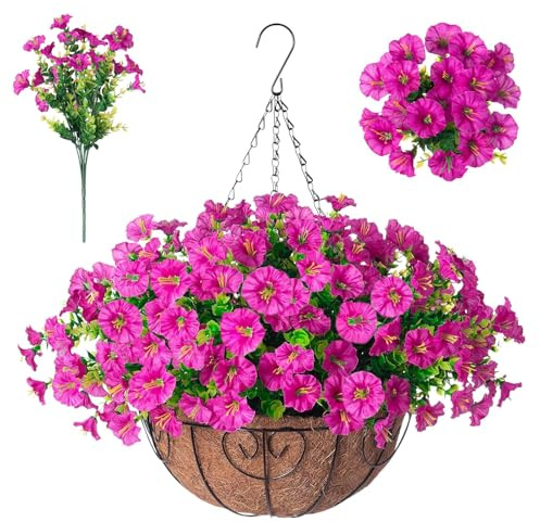 6 Bündel Künstliche Blumen, Künstliche Balkonpflanzen, Wetterfest Petunie Seidenblumen Blumenstrauß, Balkon Kunstblumen wie Echt, Wetterfest Kunstpflanzen, Außen Balkonblumen für Garten, Outdoor