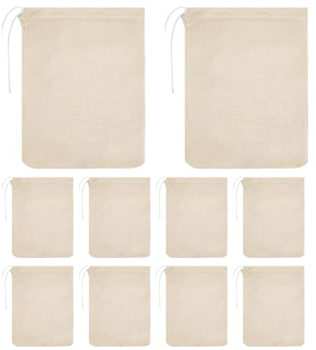 RLMVGBX 10-Pack Cotton Muslin Drawstring Pouches, Reusable Small Bags for Cooking Soup Herbs Spices Tea Filtering Storage Home Kitchen Travel