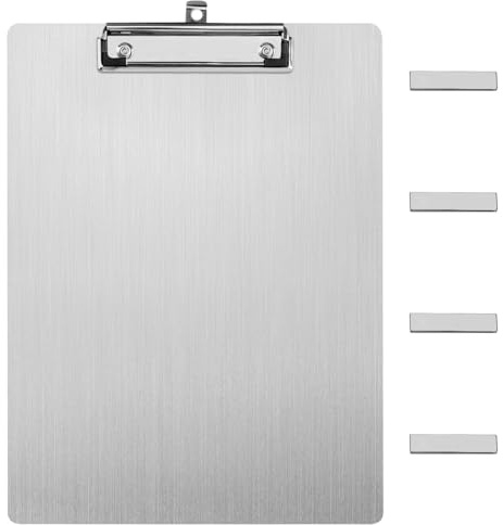 Magnetisches Klemmbrett aus Edelstahl für Kühlschrank, A4 Whiteboard mit 4 Magneten, 1 mm Dicke, Fingerabdrucksichere Oberfläche