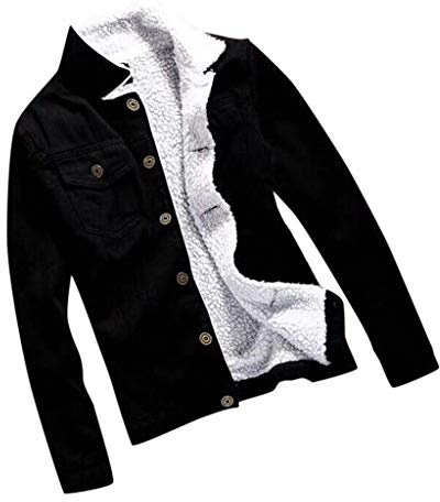 Generisch Chaqueta vaquera para hombre de transición, chaqueta de otoño e invierno, chaqueta de mezclilla acolchada de estilo callejero clásico, estilo vintage trucker, chaqueta casual de un solo