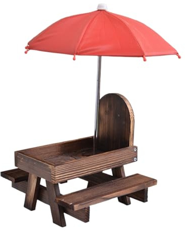 para Tamias - Mesa De Comida para Ardillas con Paraguas,Espacio De Actividad Alimentaria para Animales Salvajes Soporte De Maíz De Madera para Jardín Terraza Patio Balcón