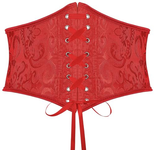 SUOSDEY Jacquard Korsettgürtel für Damen, breiter Korsettgürtel zum Schnüren für Kleid Halloween kostüm rot