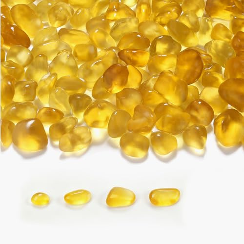 MAIBAOTA Amber Frosted Sea Glass Pebbles | Small Decorative Stones for Fish Tank Gravel Vase Fillers DIY Crafting Home Decorations 0.85LB (385g)