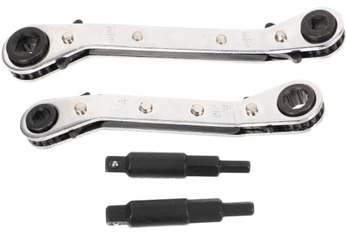 IWOWHERO Llaves De Trinquete Para Hvac Llave De Aire Acondicionado De Cabeza Doble Con Adaptadores De Bits Hexagonales Juego De 2 Piezas Para Refrigeración Y Mantenimiento De Válvulas