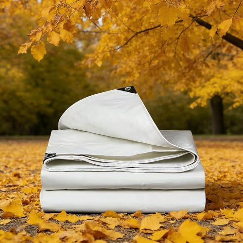Telone Occhiellato Telo Multiuso 120 x 400 cm Antistrappo Impermeabile Telone di Copertura con Occhielli per Esterno, Giardino, Gazebo, Campeggio, Piscina, Barche, Legno, Bianco