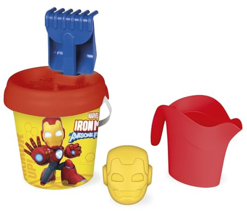 Smoby - Set secchio Iron Man - Include annaffiatoio, pala, stampo per sabbia, setaccio e rastrello - Materiale riciclato - Adatto a bambini dai 18 mesi in su - Prodotto in Francia