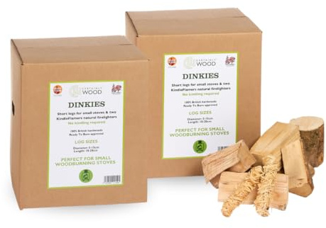 Certainly Wood Dinkies Kiln Dried Firewood Logs with KindleFlamers – Short Logs for Small Stoves, Fire Pits & Pizza Ovens (2 boxes)