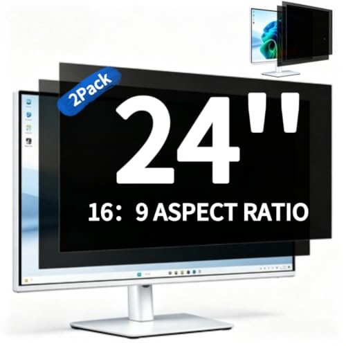 24 Inch Privacy Screen for Computer Monitor 16:9 Aspect Ratio Removable | 2-Pack Anti-spy & Anti-glare protective film & Privacy protection in open office environment, Desktop Security Privacy Filter