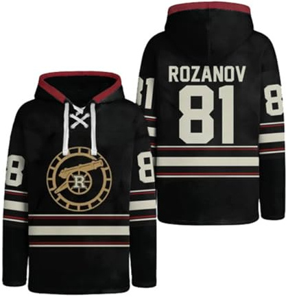 KASENFASHION Heated Rivalry Merch Rozanov 81 24 Maglia Hockey Unisex Nera Maniche Lunghe Collo a V, T Shirt Streetwear Uomo Donna, Stile Sportivo Casual Hip Hop