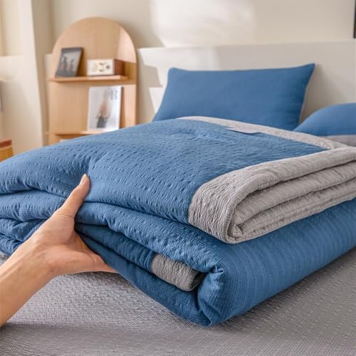 Highdi Edredon Verano Japonés Color Liso, Suave Reversible Multiusos Colcha, Edredones Ligera, Edredón Acolchado Individual/Doble/Extra Grande, para Estaciones (Azul Real,180x220cm)