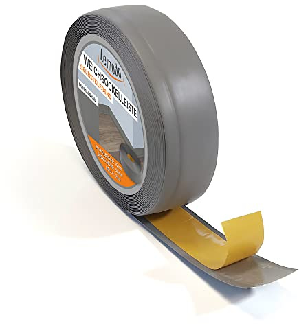 Sockelleiste LEMODO - 50 x 15 mm (Länge: 25 m, Farbe: grau) - Fußleisten zuschneidbar – Weichsockelleiste selbstklebend aus PVC – Abschlussleiste Küchenarbeitsplatte, Bad, Arbeitsplatte etc.