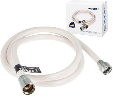 tecuro 150 cm Brauseschlauch EASY 1/2 Zoll Drehkonusmutter x 1/2 Zoll Rändelmutter, weiß/chrom, Trinkwasser-Konform, KTW BWGL, DIN EN 1113