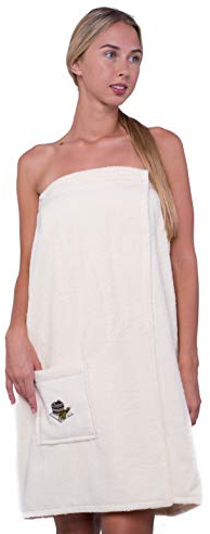 Ger3as Toalla Sauna para Mujer, Sarong de Sauna con Banda elástica y Cierre de Velcro, Mujer Toalla de algodón 100%, Sauna Kilt de Bienestar Secado rápido (Blanca)