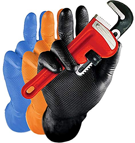 50x Guanti Monouso Anti Scivolo - Blu Power Grip Superficie Strutturata Robusto Guanti in nitrile L (8-9) Senza Polvere Senza Lattice AQL 1.5 Meccanica Industria Chimica Lavastoviglie Pulizia