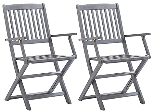 vidaXL 2X Akazienholz Massiv Gartenstuhl mit Armlehnen Klappbar Klappstuhl Essstuhl Holzstuhl Stuhl Stühle Gartenstühle Holzstühle