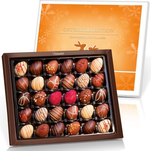 Pralinenbote Genussmanufaktur - Osterkollektion mit 30 handgefertigten Pralinen Eiern deutscher Chocolatiers, das Pralinen Geschenk zu Ostern, 375g