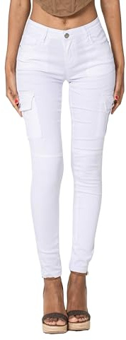 Nina Carter S353 Cargobyxor skinny fit jeans cargojeans stretchjeans använda look, Vit (S353), S