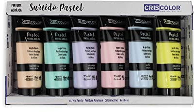 Criscolor - Surtido Pintura Acrílica Pastel - PACK 6x75ml - Para trabajo artístico y manualidades – Para Principiantes, Estudiantes y Artistas profesionales (Pastel 6x75 ml)