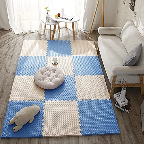 TONGQU Kinder Ineinandergreifender Schaum Bodenmatte, Baby Aktivität Puzzle Matte Weiche Ungiftige Eva Spielmatten für Kinder Kleinkind Krabbeln/Fitness Yoga Sport,Beige+Blue,32