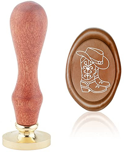 craspire Wachssiegelstempel Cowboystiefel Und Hut Siegellackstempel Oval 20×30mm Abnehmbarer Messingkopf Siegelstempel Mit Holzgriff