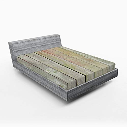 Ambesonne Fence 2 Pack Fitted Sheet, Old Rural Grungy Wooden Fence, Bed Cover All-Round Elastic Deep Pockets 2 Pieces, Package Contains 2 Queen Size Fitted Sheets, Pale Sage Green
