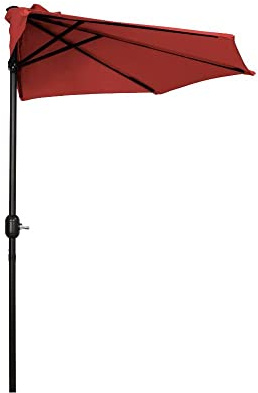 9' Ft Balcony Beach Market Round Half Umbrella Outdoor Patio, Smooth Crank Lift Method | All Season Durable Sturdy Aluminum Pole, UV Water Rust Stain Resistant, Air Vent, Pretty Rose Maroon Red Color
