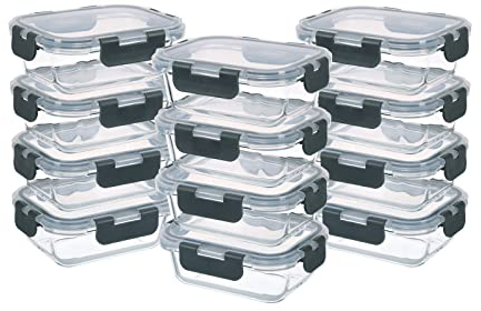 GULFLIN 24-Piece Small Glass Food Storage Containers with Lids Airtight, 1.5 Cup Meal Prep Containers Set, Microwave&Dishwasher Safe, Leak-Proof, BPA-Free, Grey