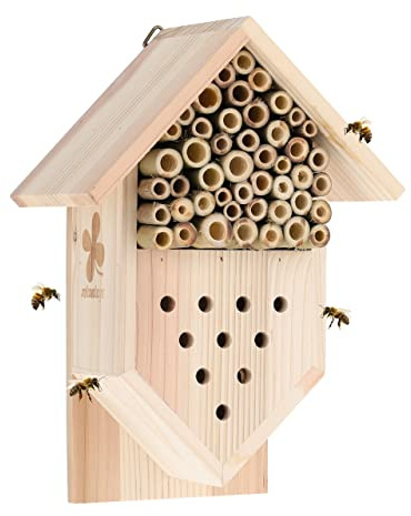 Relaxdays Insektshotell trä, trädgård och balkong, bihotell att hänga upp, HBT: 27 x 19 x 12,5 cm, insekter häckning, natur