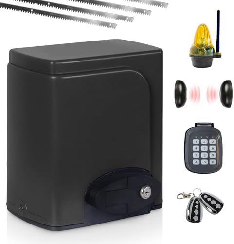 TIMBERTECH® Schiebetorantrieb Set - bis 600 kg Torgewicht, 180 W Motor, Inklusive 8 Zahnstangen, mit 2 Fernbedienungen, Schwarz - Torantrieb, Hoftorantrieb, Toröffner, Schiebetor