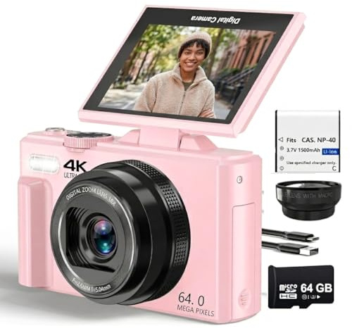 Acuvar Fotocamera digitale 4K 48MP per fotografia, fotocamera Vlogging per YouTube con schermo flip da 3,0'' 180°, WiFi, zoom digitale 16x, obiettivo grandangolare e macro, batteria ricaricabile,