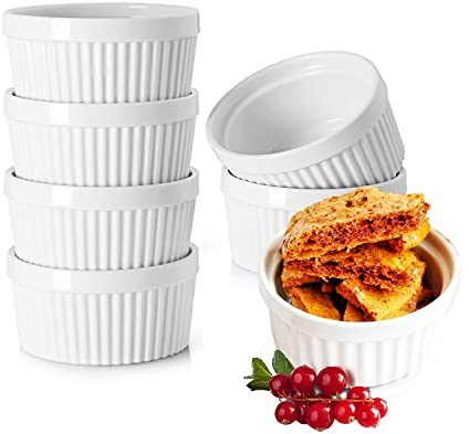 YBCPACK 150ml Ramekins Set of 6 - Porcelain Souffle Dish for Small Cakes, Creme Brulee,Pudding and Ice Cream，Also Great as Serving Dish for Sauces and Side Dishes