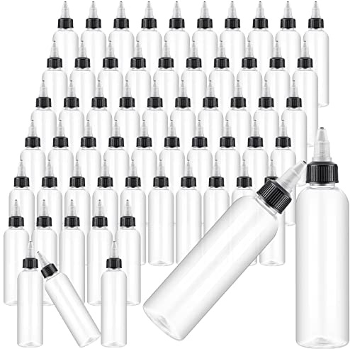 Irenare 100 Pcs 4 oz Plastic Squeeze Bottles Bulk Hair Oil Applicator Bottles Boston Empty Squeeze Condiment Bottle with Twist Top Cap Leak Proof for Liquids Oils Art Crafts Household Kitchen (Clear)