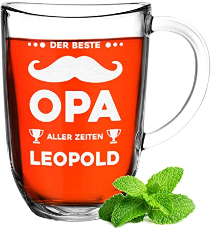 polar-effekt Der Beste Opa der Welt Teeglas mit Gravur - Bester Opi Kaffeebecher mit Namen - Geschenk für Großvater Papa - Latte Macchiato Glas